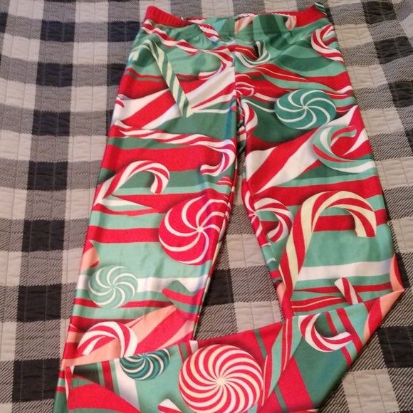 Pants - Christmas leggings S peppermint candy cane